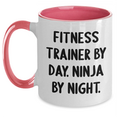 Fitness Trainers by Day, Ninja Mugs by Night - Funny Two Tone Coffee Mugs for Fitness Trainer Gifts from Men to Friends, Coworkers, Family - Unique Father's Day Unique Gifts for Him - Main